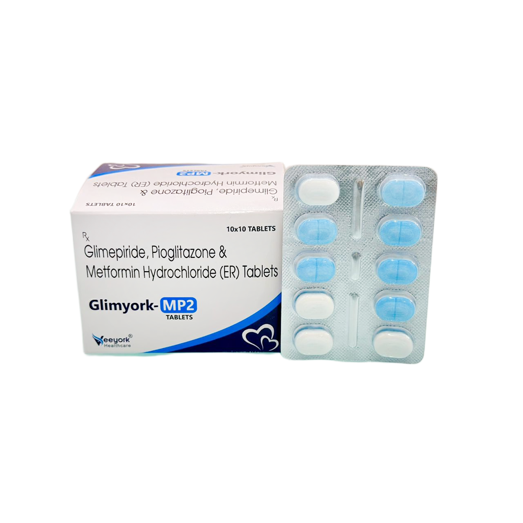 Glimyork MP2 Tab | Glimepride, Pioglitazone & Metformin HCL (ER) Tablets | Main Image