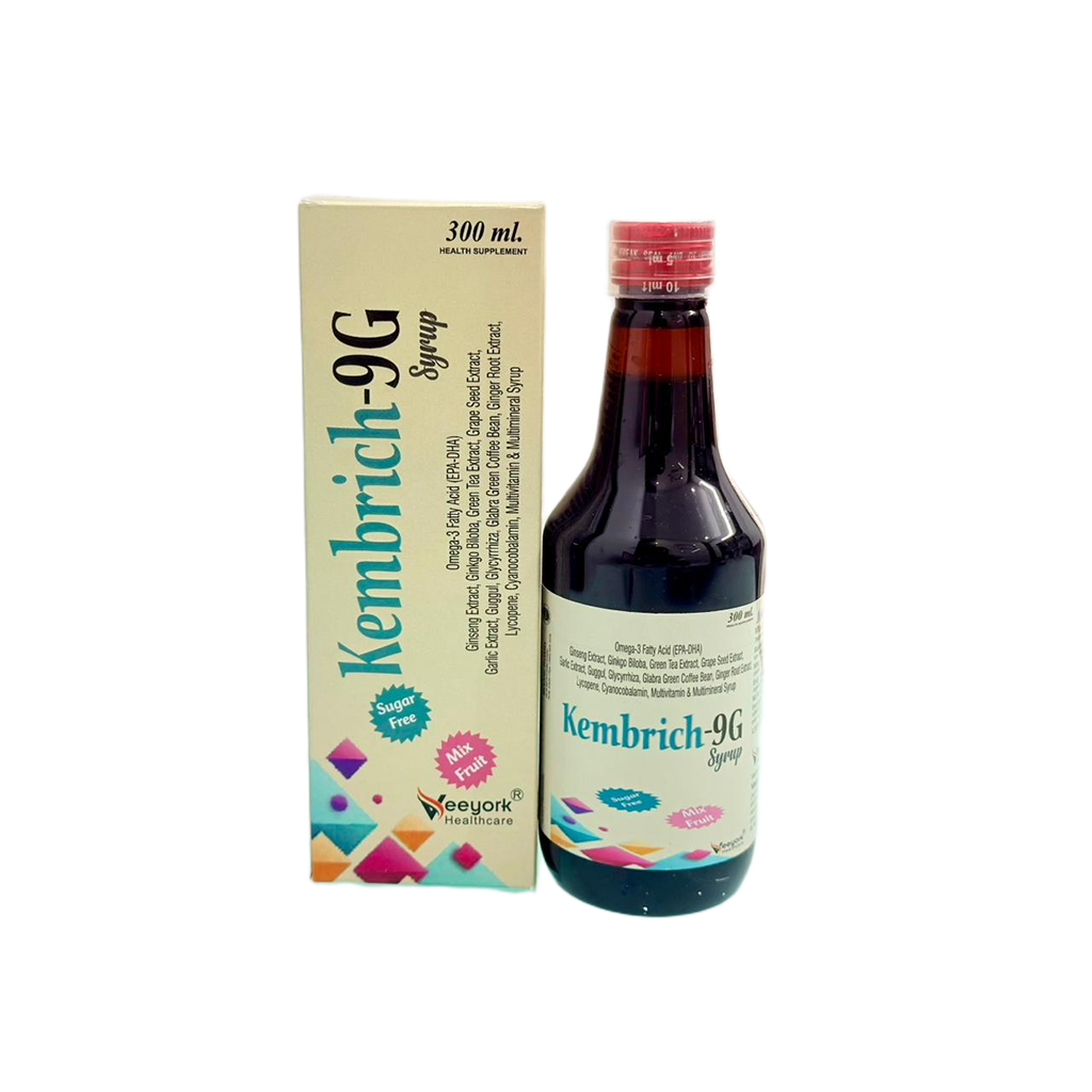 Kembrich 9G Syrup | Omega-3 Fatty Acid (EPA-DHA), Ginseng Extract, Grape Seed Extract, Guggul Extract, Glycyrrhiza Glabra Extract, Green Tea Extract, Ginkgo Biloba, Ginger Extract, Garlic Extract, Green Coffee Bean Extract, Multivitamin, Multimineral Syrup | Main Image