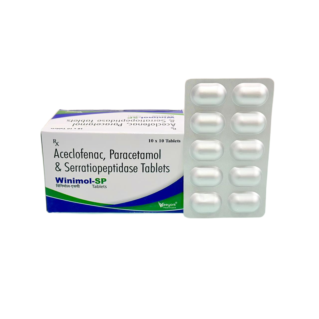 Winimol SP | Aceclofenac, Paracetamol & Serratiopeptidase Tablets | Main Image